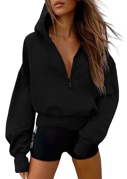 PRETTYGARDEN Women's 2025 Fall Hooded Sweatshirts Long Sleeve Half Zip Cropped Hoodies Pullover Winter Fashion Clothes