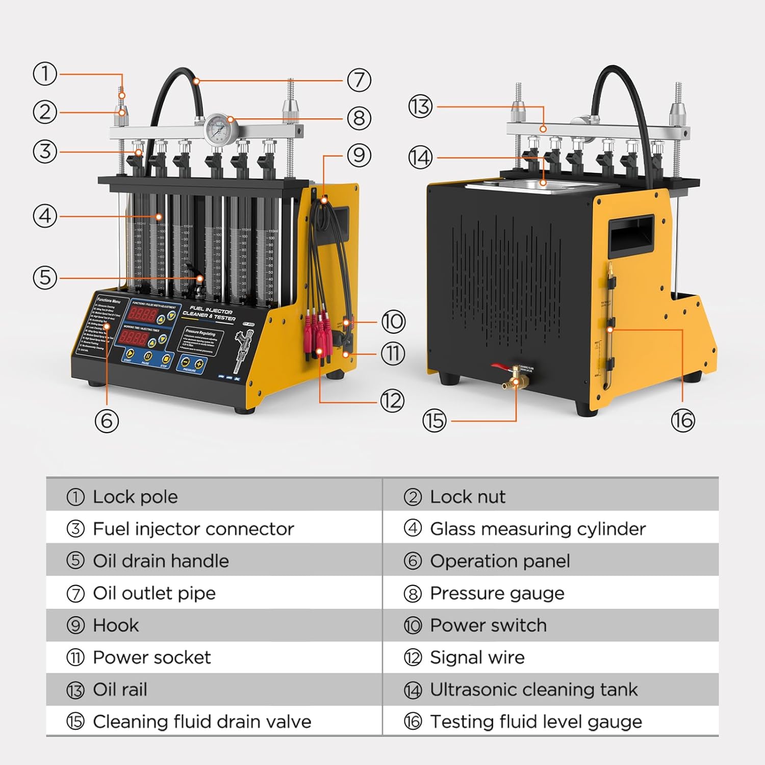 Fuel Injector Cleaner Tester CT200 Automotive 6-Cylinder Ultrasonic Wave Fuel Injector Cleaner Tester Gasoline Direct Injection Piezo Fuel Nozzle/High Pressure Fuel Injector Cleaner Tester 110V/220V
