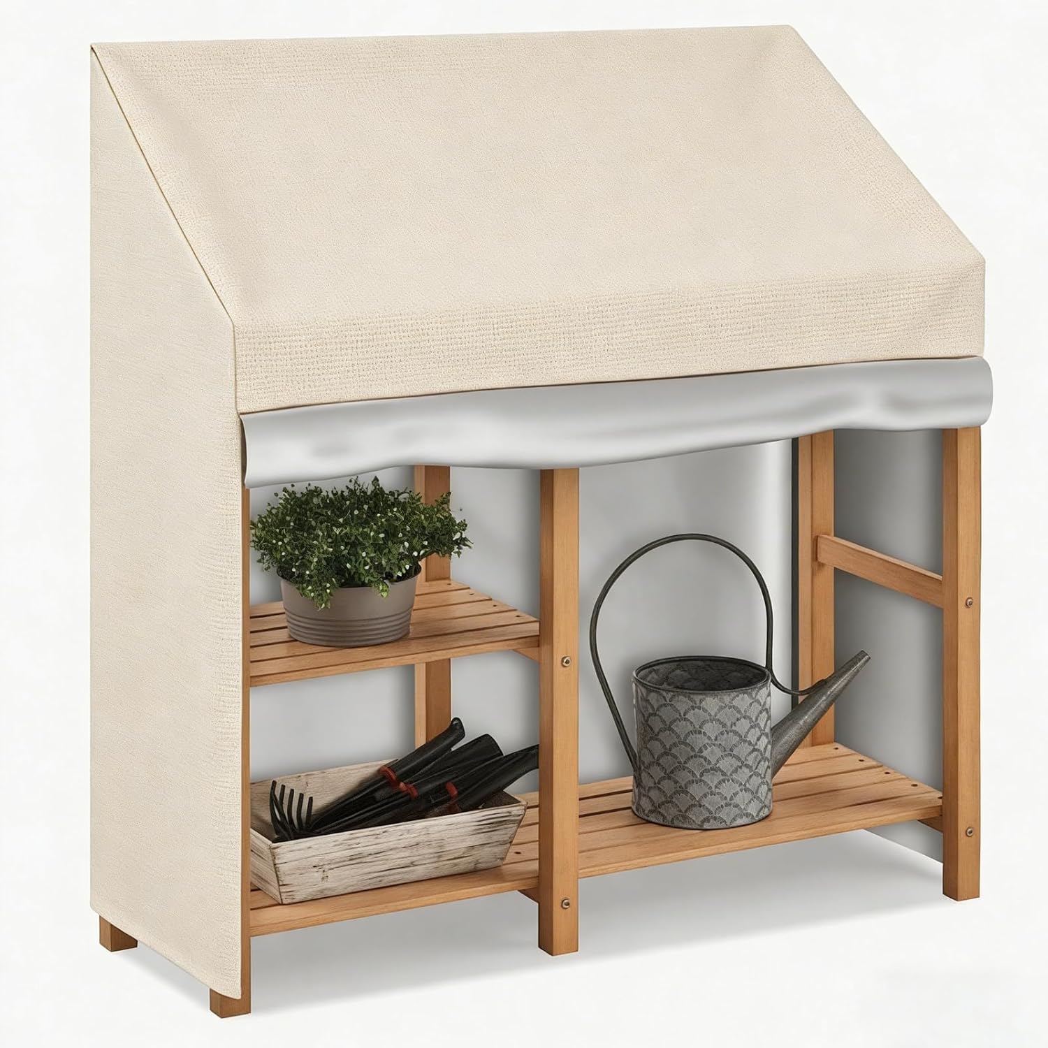 Potting Bench Cover, 600D Heavy Duty Waterproof Oxford Fabric, Outdoor Garden Worktable Cover, UV Resistant & Tear Proof, Weatherproof Protector for Patio Planting Bench (Beige, 41"L×19"W×34/47"H)