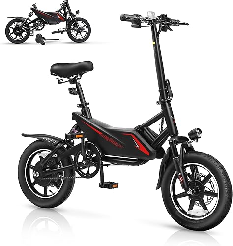 Bicicleta eléctrica para adultos, bicicleta eléctrica plegable de 14 pulgadas, 350 W, 36 V, 6 AH, batería con amortiguador de golpes, bicicleta