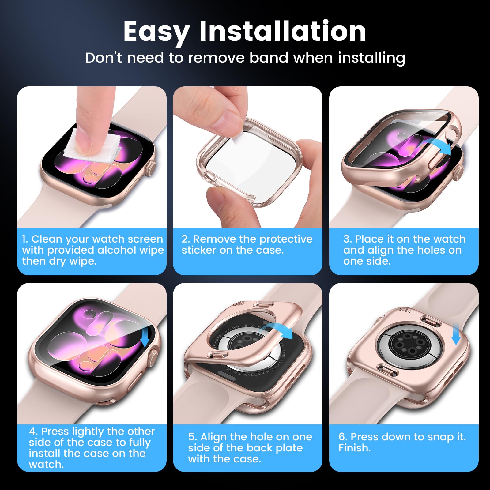 [2 w 1] Wodoodporne etui do Apple Watch Series 10 46 mm osłona ekranu, 360 ochronna osłona PC ze szkła hartowanego, przedni i tylny zderzak do iWatch 6/SE/5/4 Pyłoszczelna ochrona przed