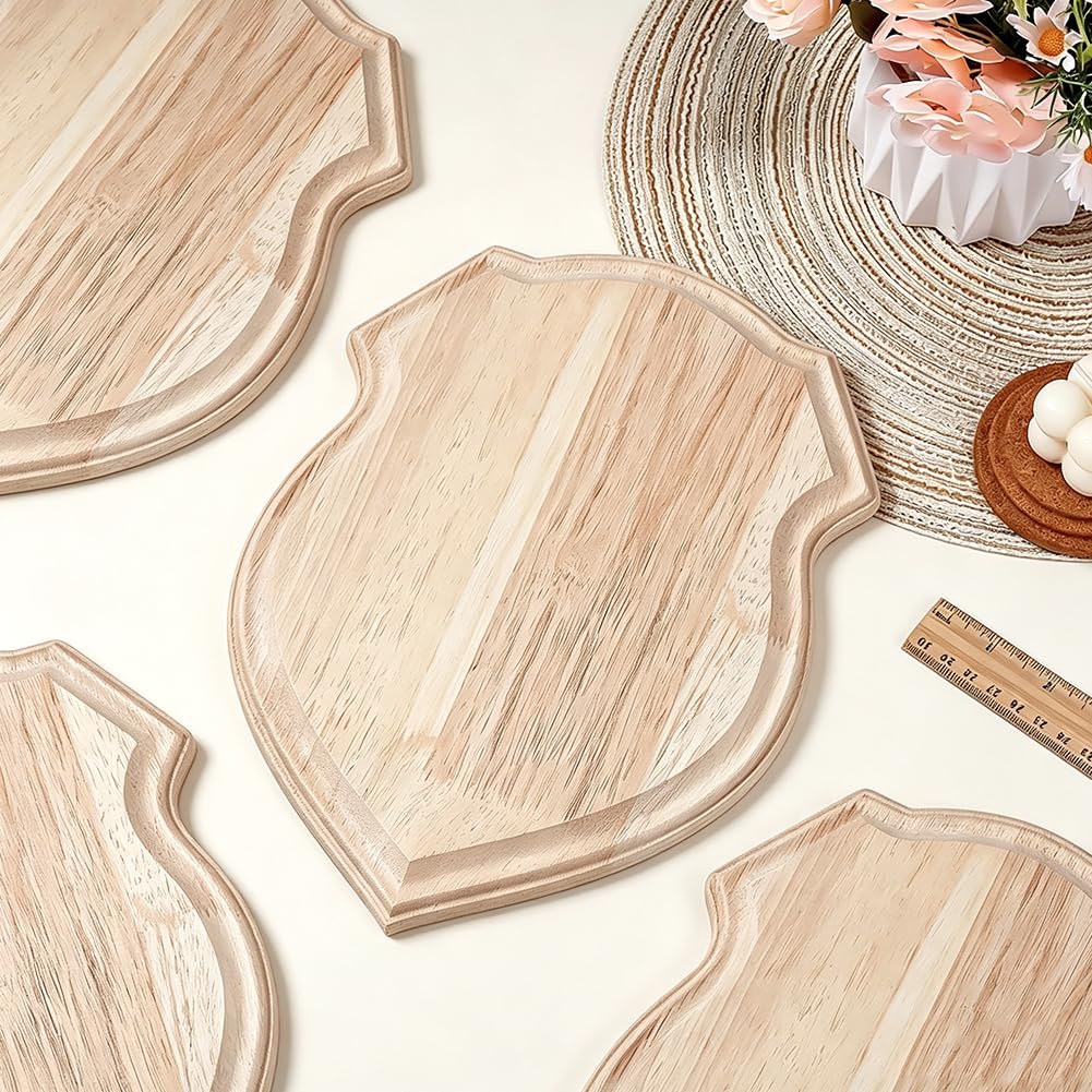 FINGERINSPIRE 4 Pièces Socle en Bois Forme Bouclier 30x22,5x1,7cm Couleur Bois Brûlé Base Artisanale Naturel Non Fini Socle Présentation pour Œuvres Art Bijoux Présentation Objets Collection