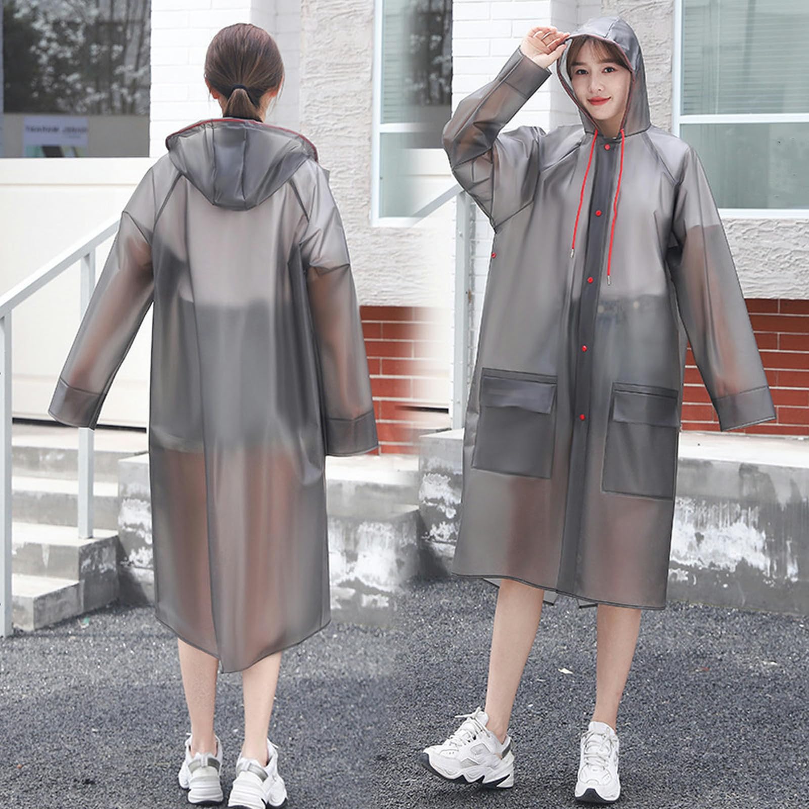 Poncho Antipioggia Trasparente Riutilizzabile Addensare Il Cappotto A Pioggia Chiaro con Cappuccio E Maniche Portatili Poncho Pioggia Impermeabili per Uomini Donne-Bianco-l