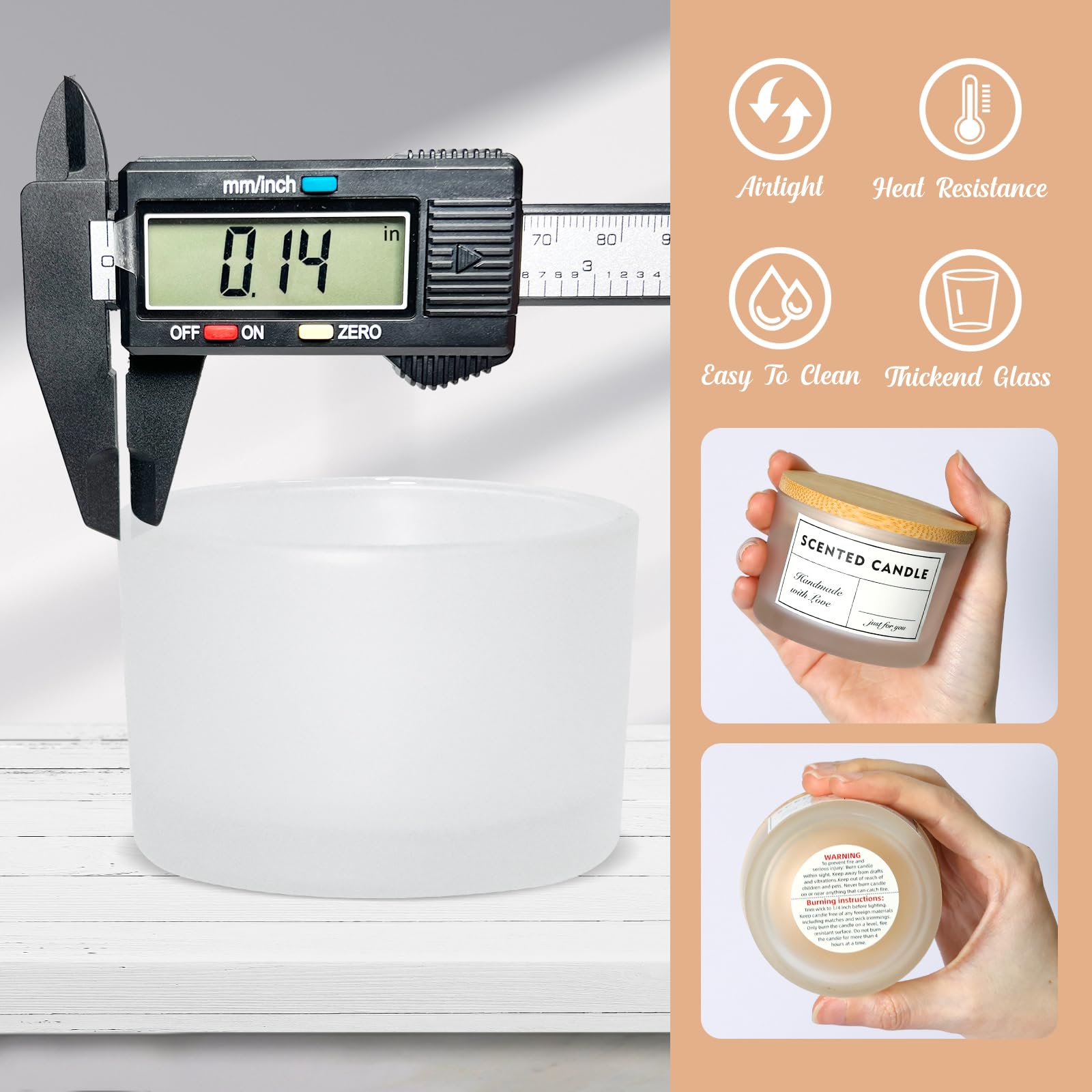 SUPMIND Vasetti per candele da 113,4 g, confezione da 15 piccoli barattoli vuoti in vetro smerigliato con coperchi in bambù e kit di stoppino, contenitore per candele a bocca larga, ideali per