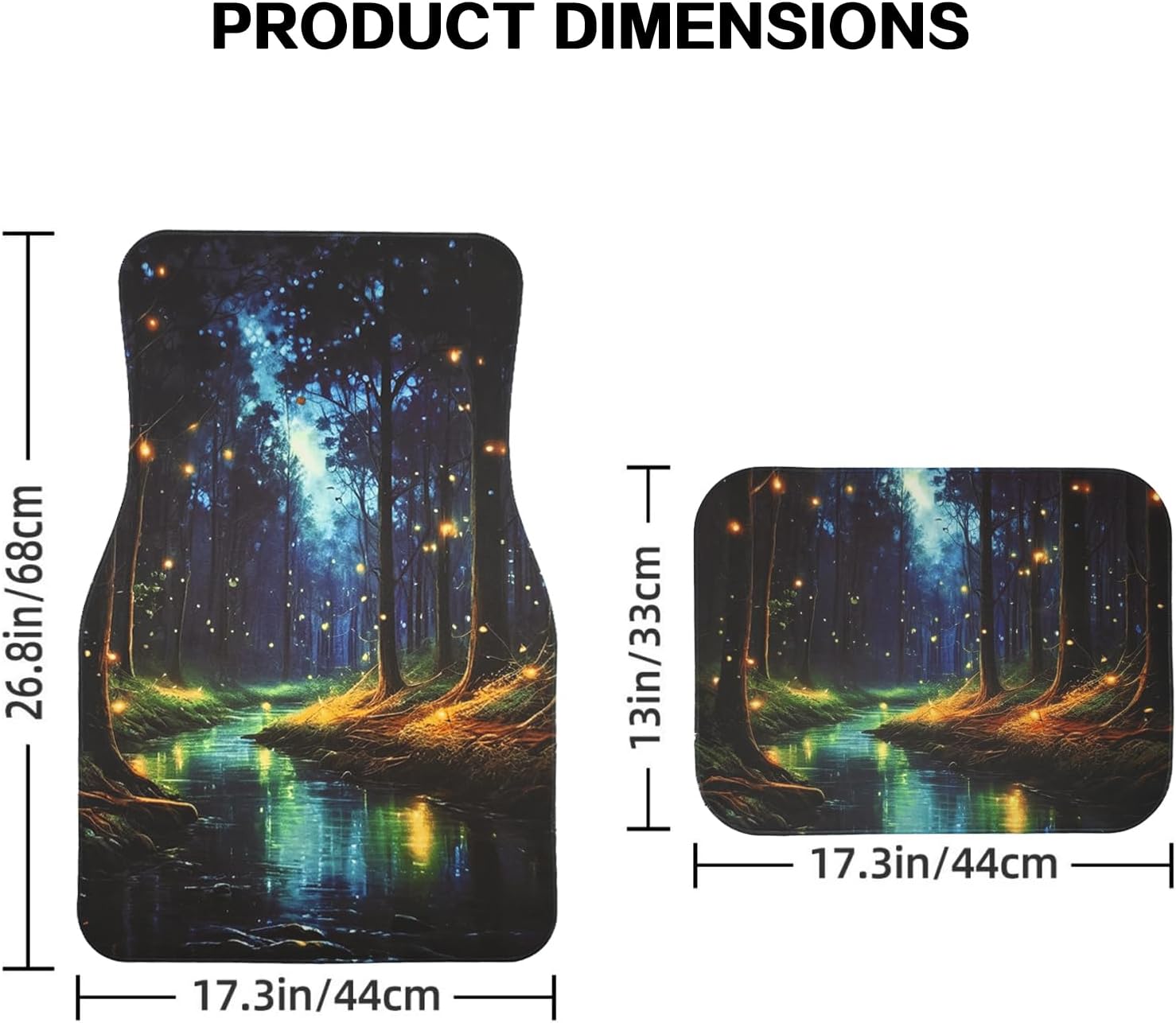 Universal Fit Car Floor Mats-Tech Cloth with Elegant Patterns, Enchanted Forest Stream,Front (26.8x17.3in) & Rear (13x17.3in) Set,Anti-Slip Rubber Bottom,4PCS, Water-Resistant & Simple to Clean - Image 2