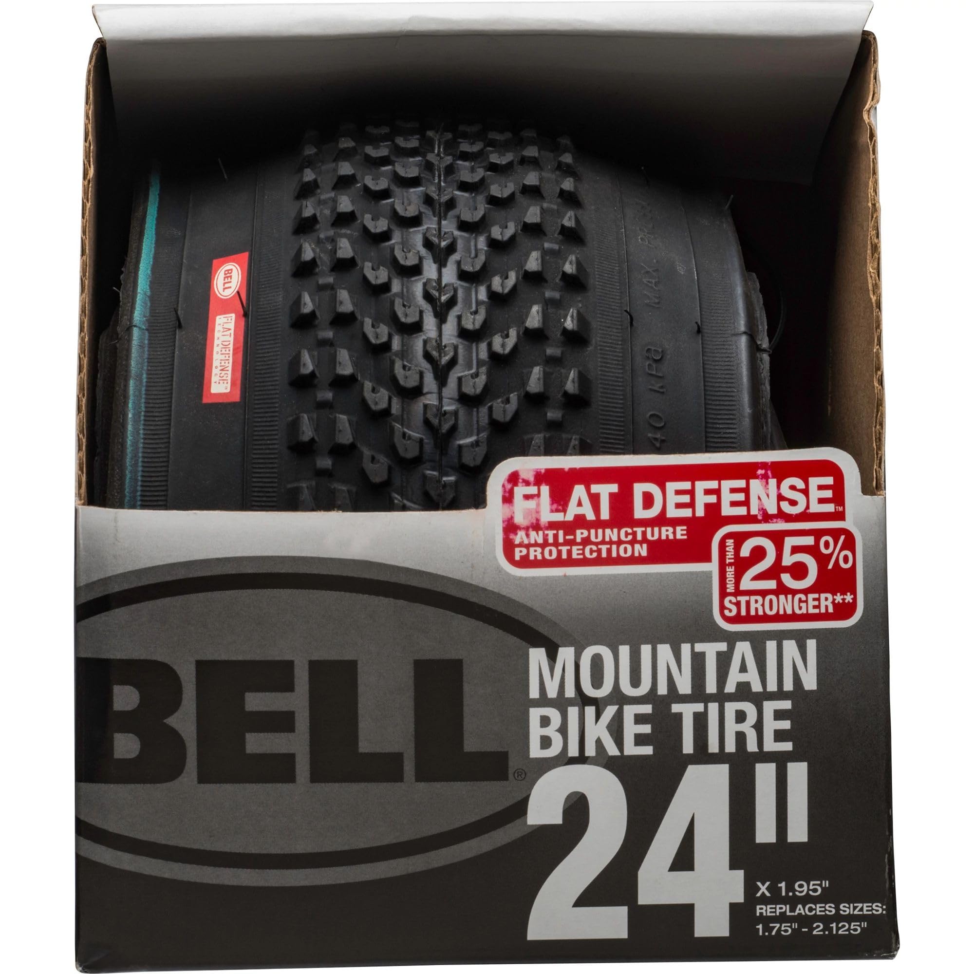 Bell 7091038 Flat Defense Mountain Bike Tire, 24" x 1.75-2.125", Black, 24" x 1.75-2.25", Black - 24" x 1.75-2.25"
