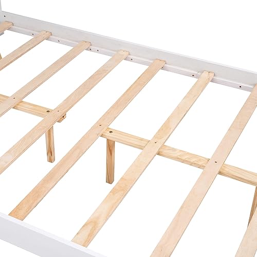 Miniatura 9 de SOFTSEA Marco de cama para niños de tamaño matrimonial con cabecero, plataforma blanca, marcos de cama para niñas y niños, no necesita somier, fácil
