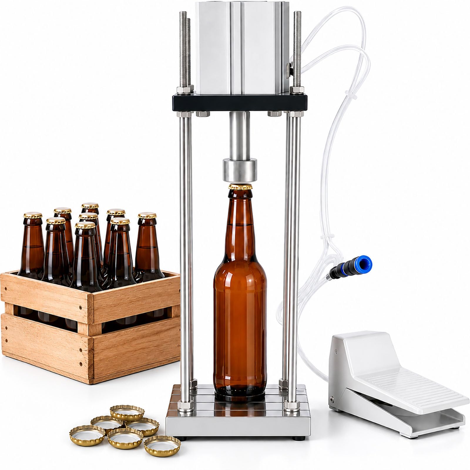 Tappatore semiautomatico per bottiglie con interruttore a pedale | Tappatrice pneumatica, altezza regolabile, per tubi dell'aria da 8 mm a 12 mm, birra fatta in casa e imbottigliamento