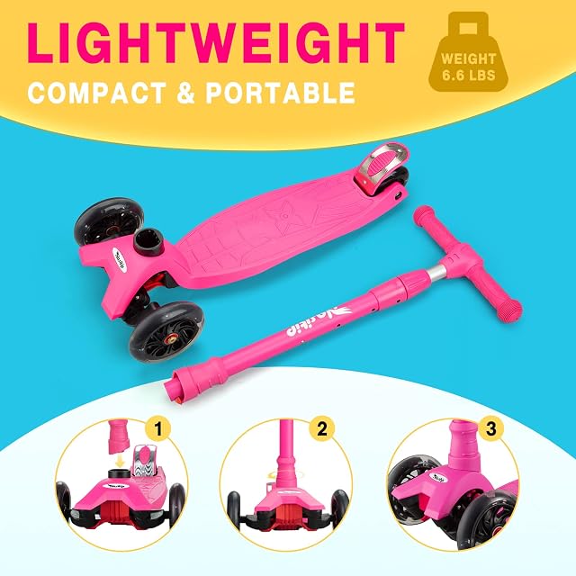 Foto 3 de 6 de Zstar Patinete Infantil - 3 Ruedas - Altura Ajustable, Luces LED - Rosa