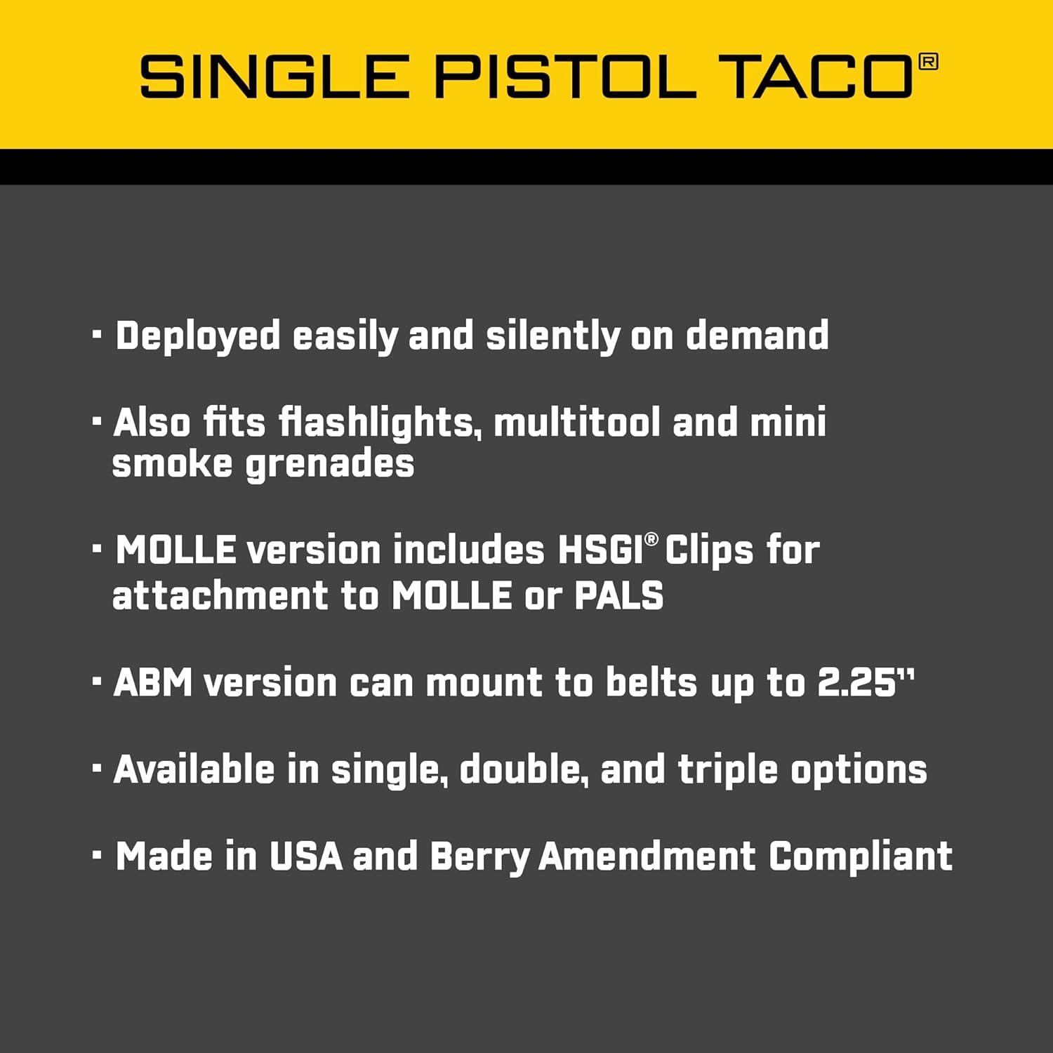 High Speed Gear Single Pistol Taco Mag Pouch | Universal Pistol Magazine Holster | Rapid Response and MOLLE Compatible