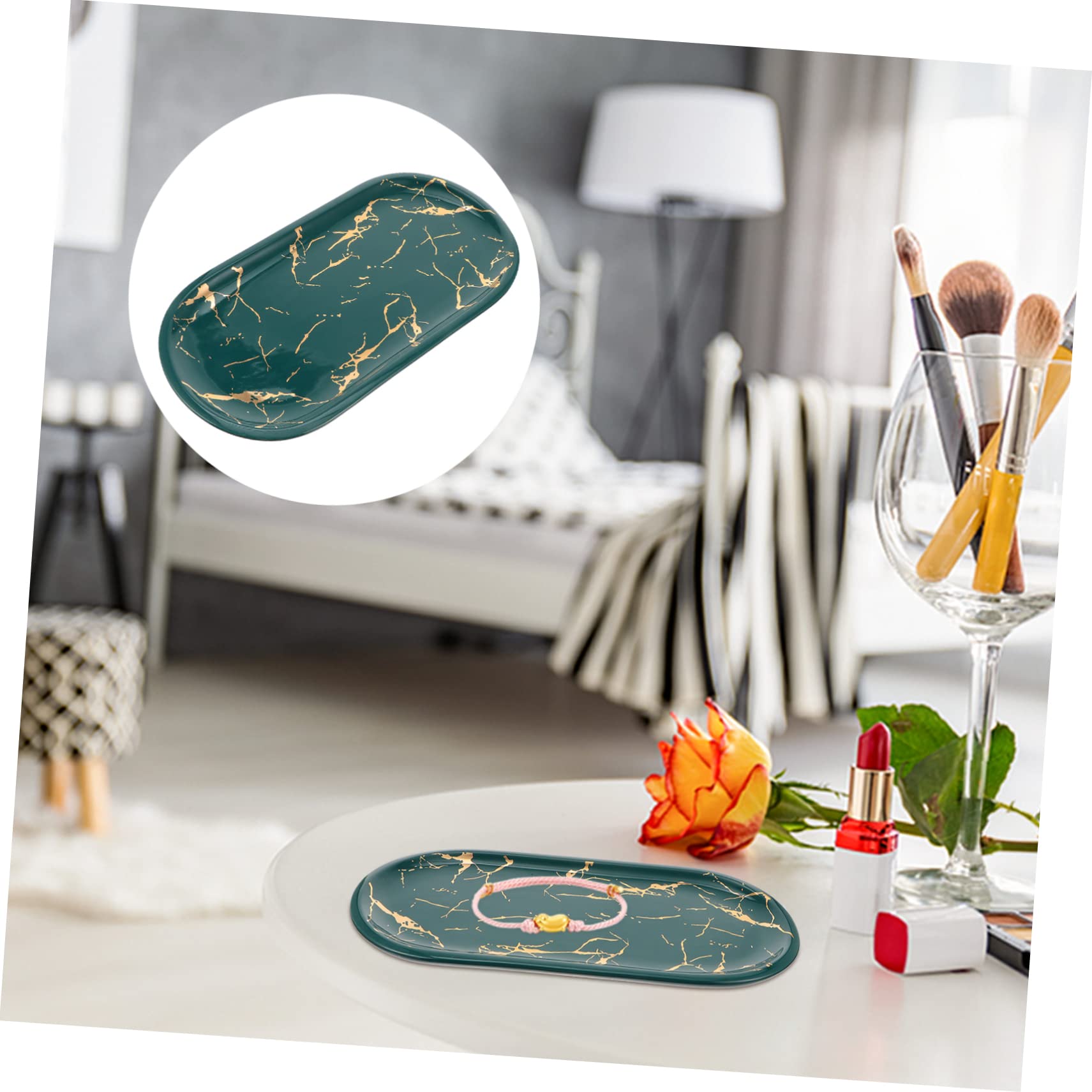 SOLUSTRE 1pc Elegant Marbled Ceramic Food Plate Jewelry Display Tray for Food Use Dish for Desserts and Sushi with Matte Bottom