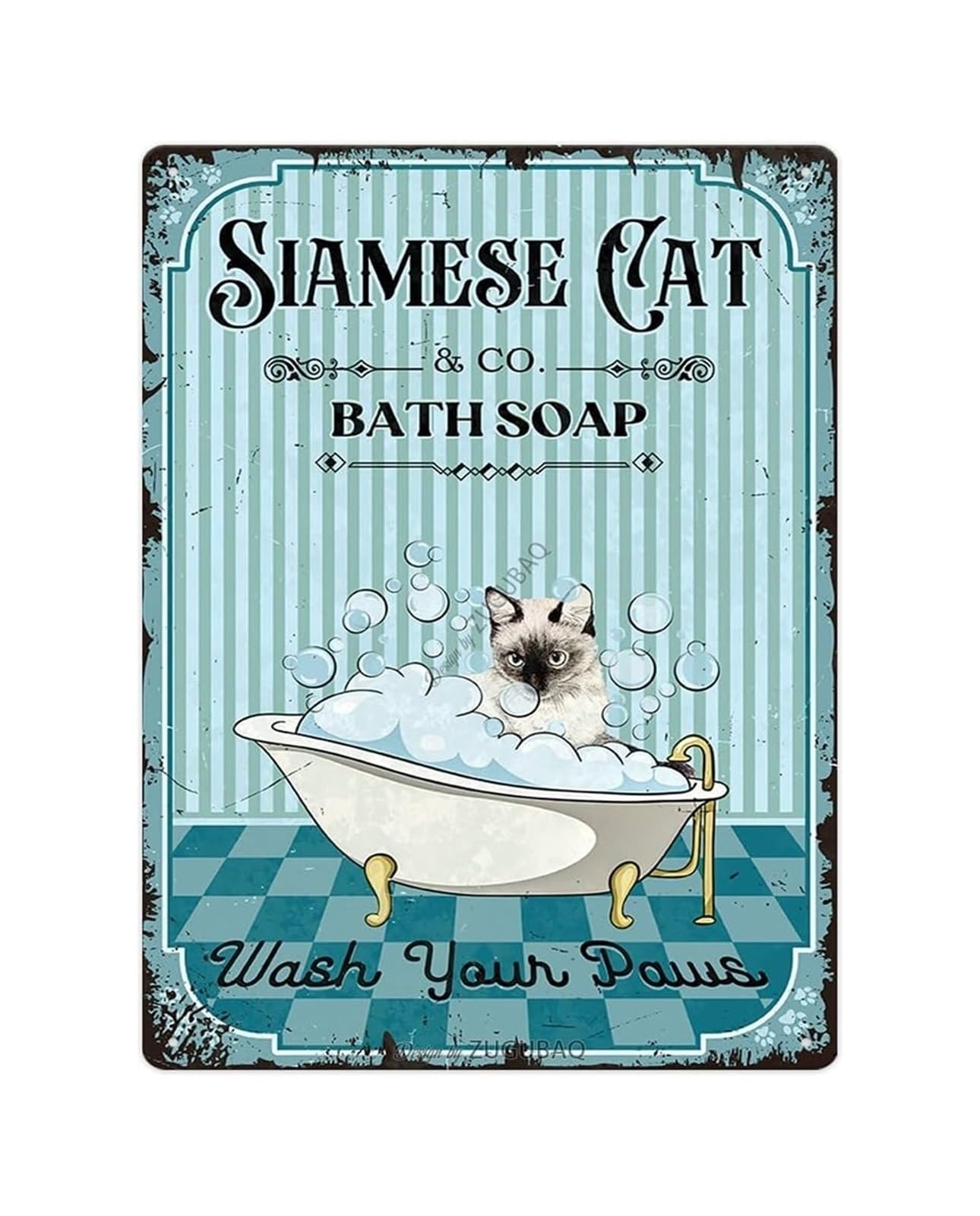 HSMXNEONJB Whimsical Pointed Cat Bathroom Sign Vintage Tin Sign with Wash Your Paws Humor for Modern Home Decor 8 X 12 inch​