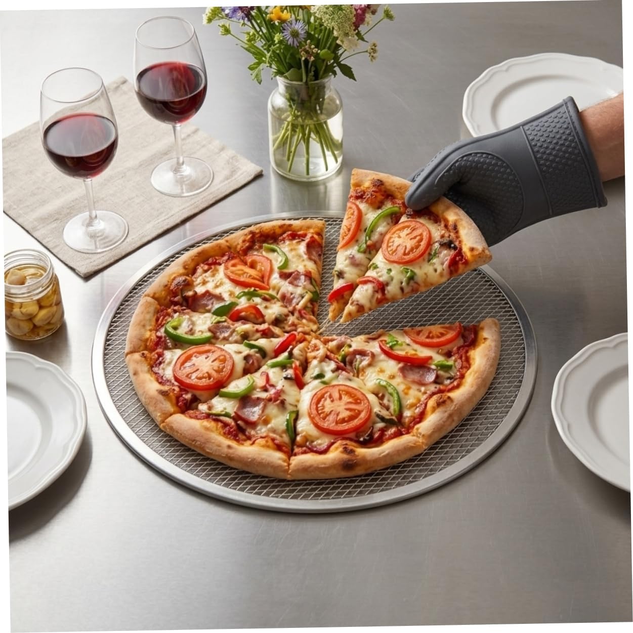 5 Pcs Nonstick Aluminum Mesh Pizza Screen 14 Inch