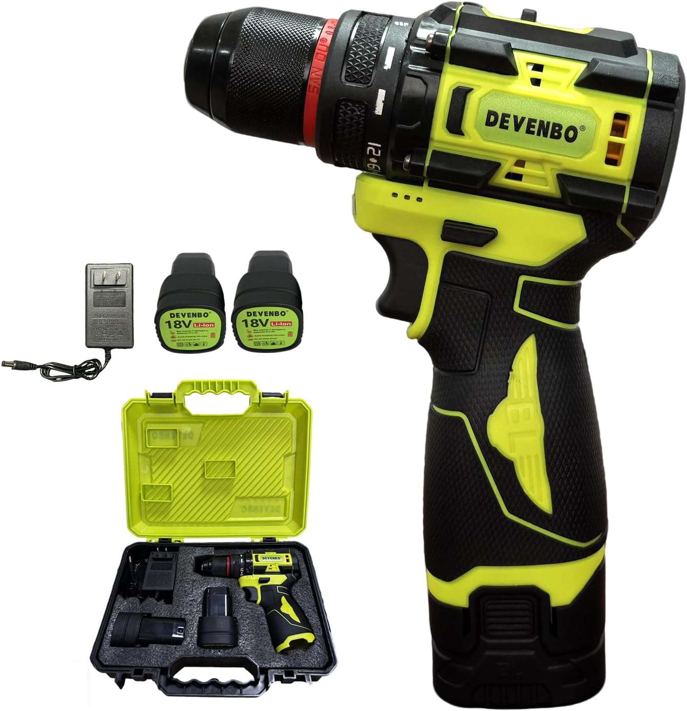 Taladro eléctrico 18V sin escobillas con 2 baterías