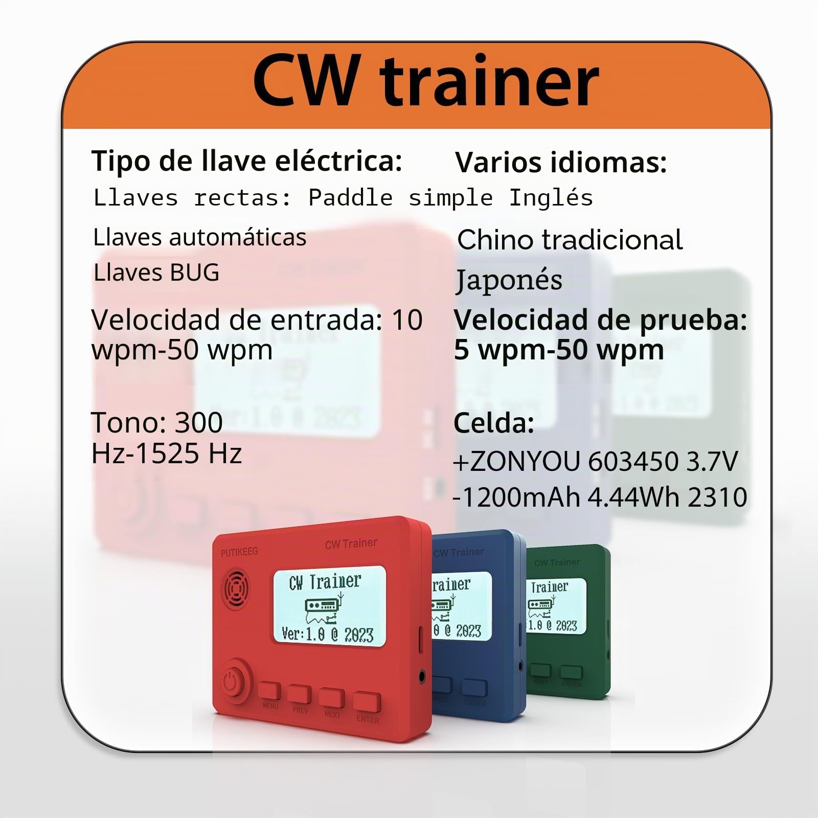 Mini CW Trainer - Entrenador de código morse con pantalla, código Moore-Simo Gales, llave de telégrafo y coche, radio CW para práctica de telégrafo (verde)