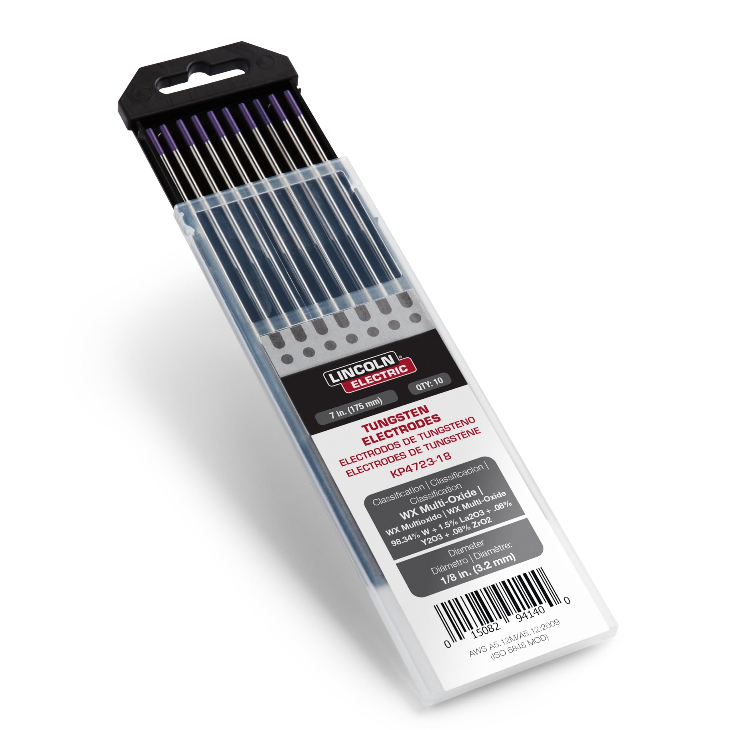 Lincoln Electric WX Multi-Oxide Tungsten Electrode, 1/8” x 7”, KP4723-18