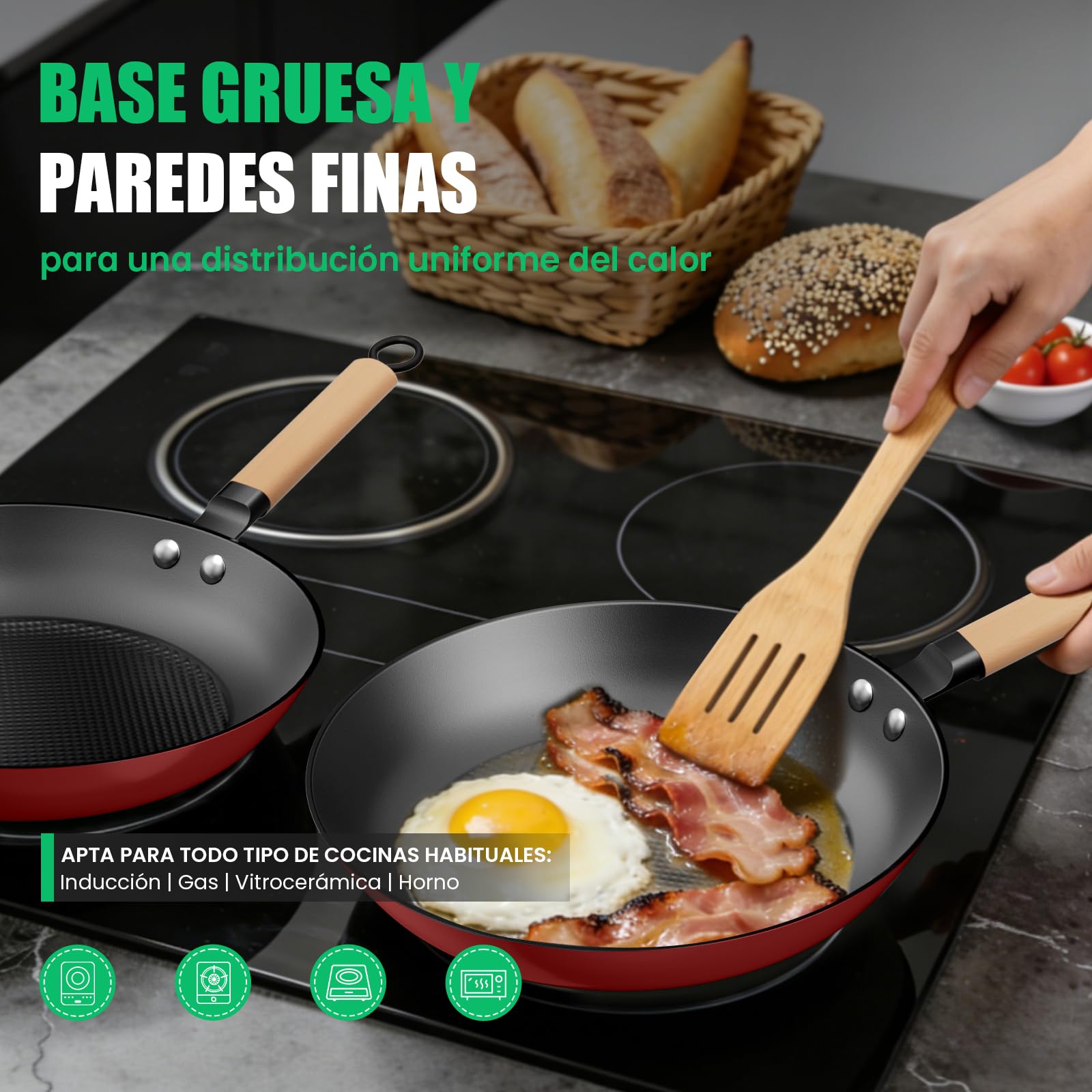 YUTANN Sartén de Hierro Fundido 20 cm Pre-sazonada Apta para Inducción y Horno, Antiadherente, Distribución Uniforme del Calor para Freír, Asar y Cocinar