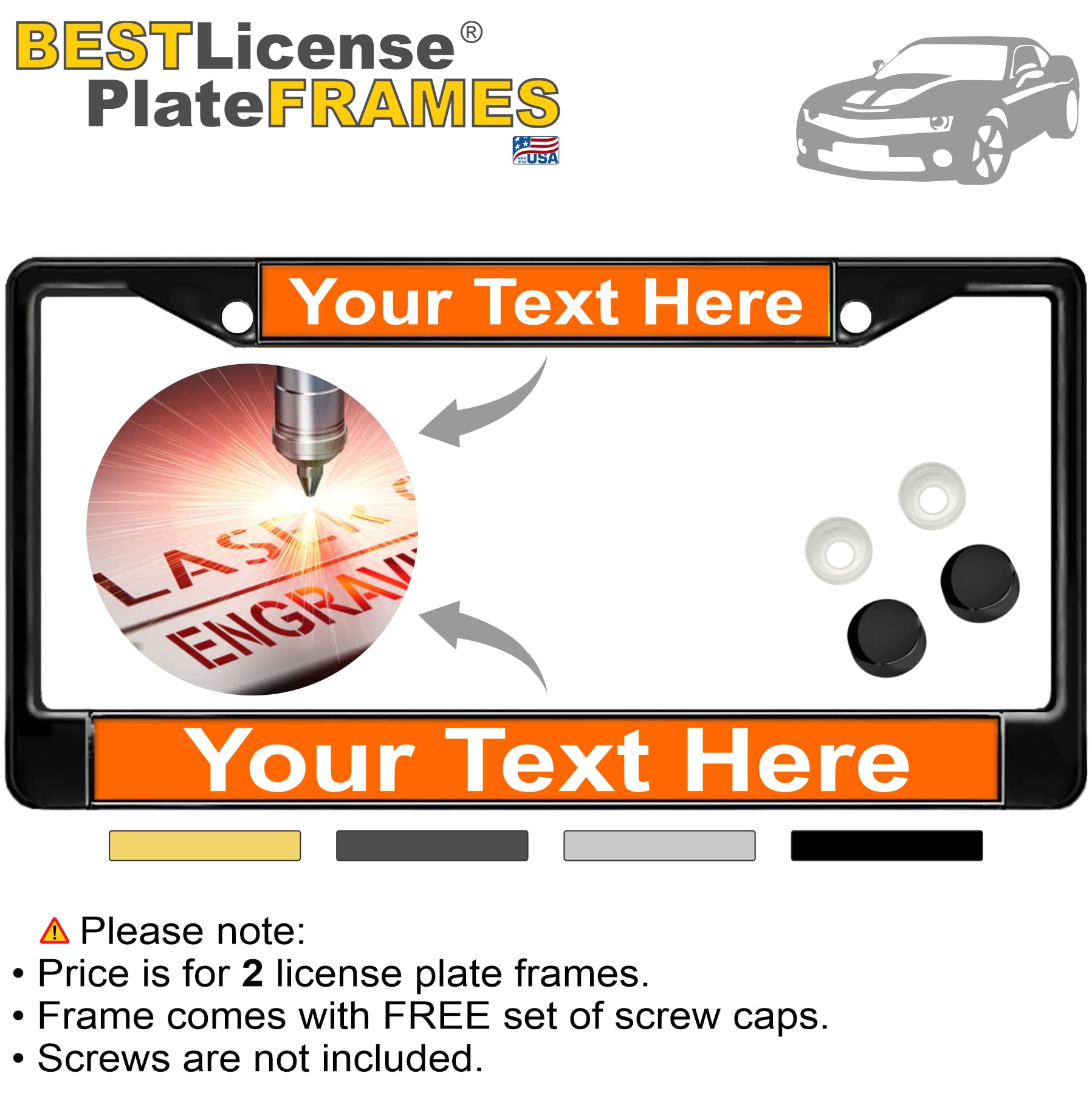 Custom Personalized Metal Laser Engraved Car License Plate Frame with Free caps - Picture 126 of 132