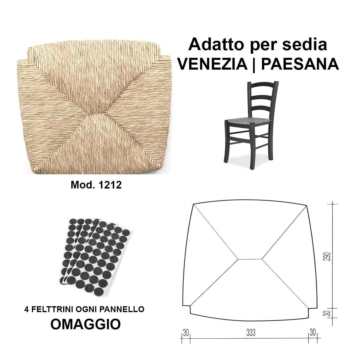 Juego de asientos de paja para asiento de repuesto con bastidor para sillas de impactos, silla Venecia, Pisa, Paesana, varios modelos + fieltro de regalo (6, asiento Venecia [mod. 1212])