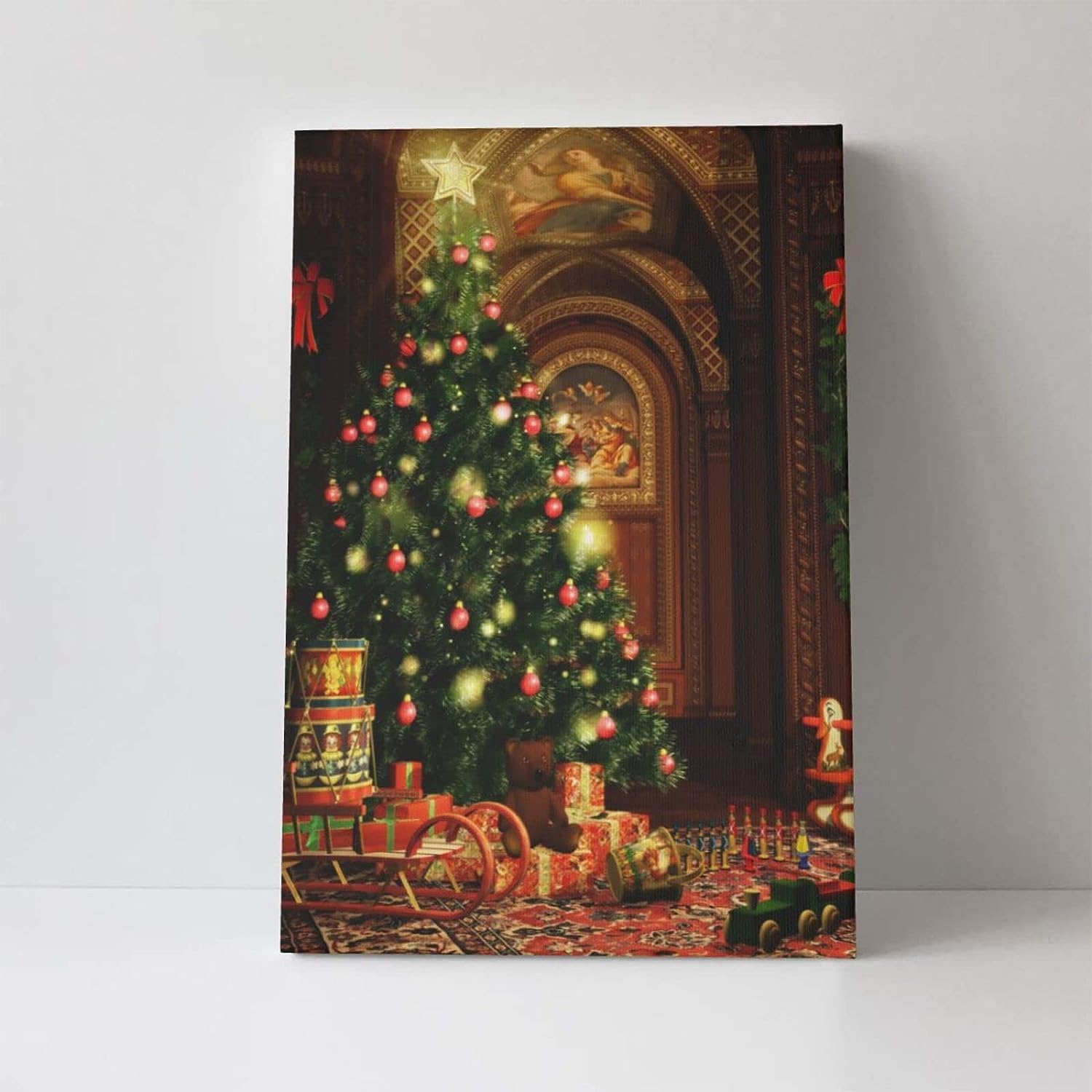 額縁クリスマスツリー　アクリル画　24㎝　原画　絵画　手描き額縁アート 油絵 ハガキ絵画額付き【黄金クリスマスツリー】 絵画 HR 通販