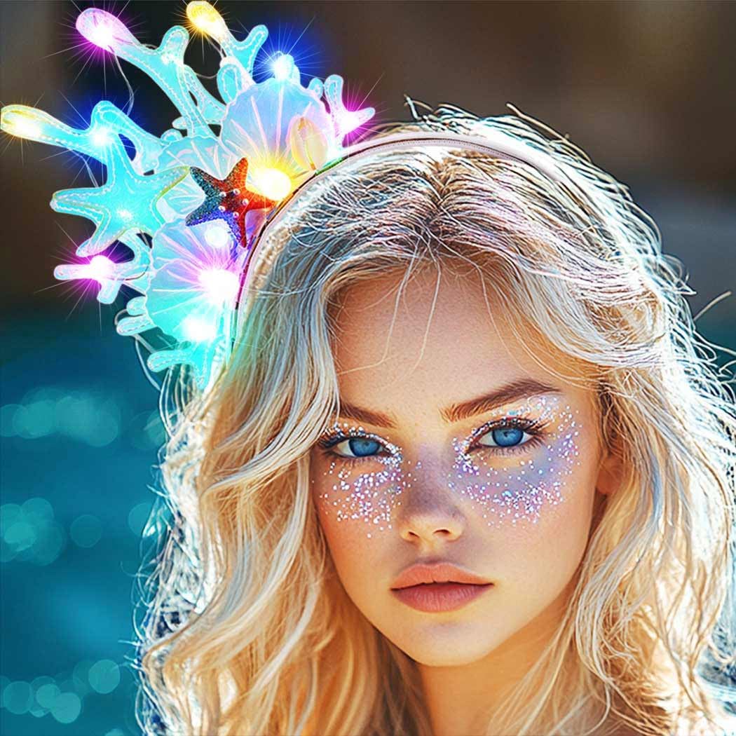 GORTIN Light up Mermaid Headband LED Starfish Headbands Sea Shell Headpiece Costume Hair Accessories for Women - Image 5