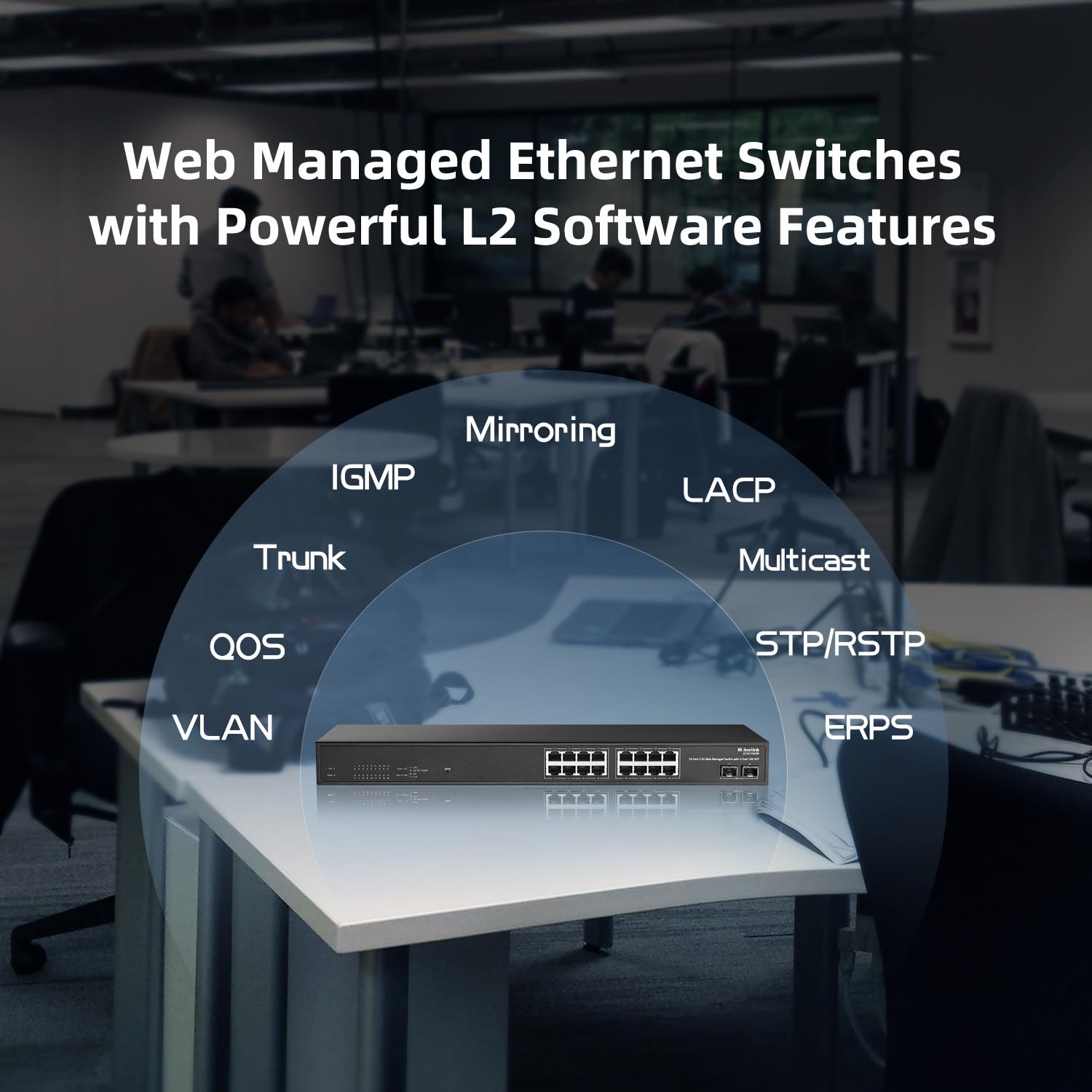 MokerLink 16 Port 2.5G Managed Ethernet Switch mit 2x10G SFP, 16x2.5G Base-T Ports, unterstützt LACP/VLAN/QOS/IGMP, Metall Web Managed lüfterloser RackMount Netzwerk Switch