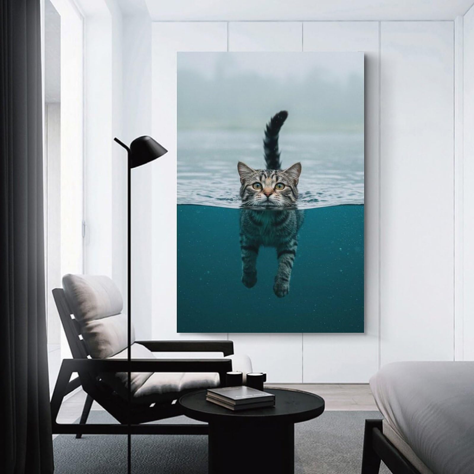Junmoney Unframe-Style-21 Decorative Wall Artwork Swimming Cat, 08X12inch(20X30cm), For New Homes, Bedrooms Or Workspaces, Canvas Artwork With Gifting Potential