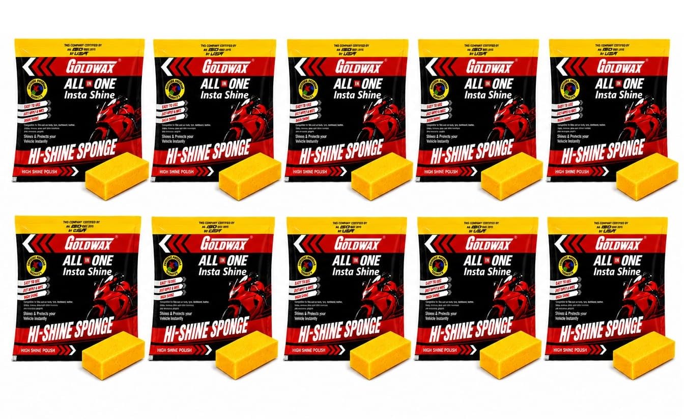 GOLDWAX All in One Insta Shine Polish Sponge | for Bike and Car Body, Dashboard, Leather,Chrome,Leather Sofa- Shoes Polish and Cleaner| Safe for Plastic and Painted Surfaces | Single Use Pack of 10-image-25