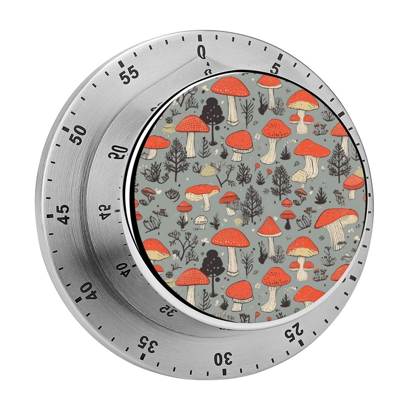 Mushroom Timer Loud Mechanical Timer Stainless Steel 60-Minute Kitchen Timers Waterproof Chef Cooking Timers Sport Countdown Clock Portable Countdown Alarm Adult