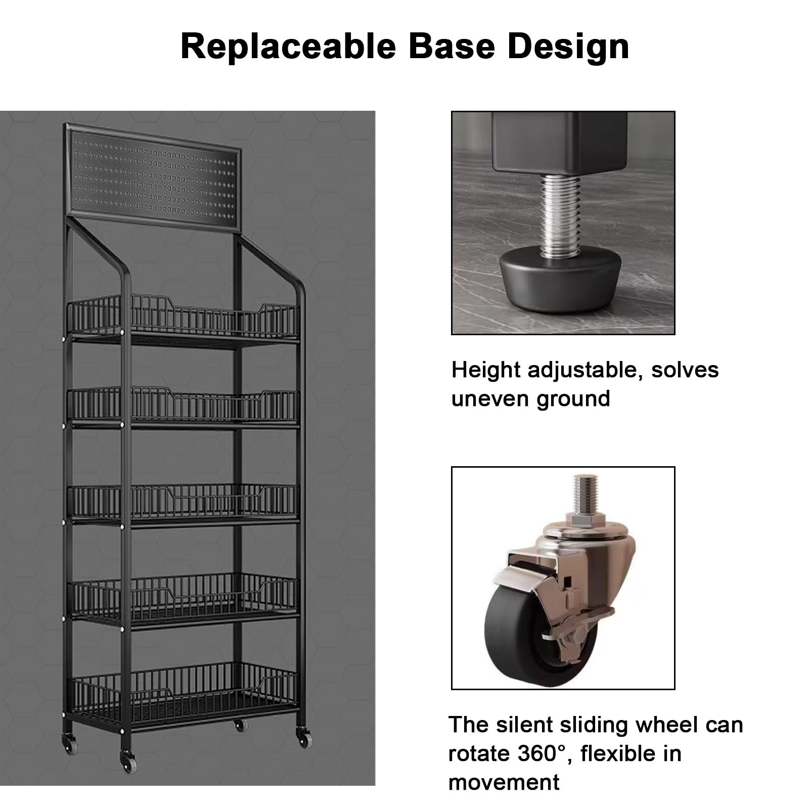 Estante de almacenamiento de alimentos, estante de 4 niveles, altura 140 cm, longitud 60 cm, ideal para organización de puestos de concesión