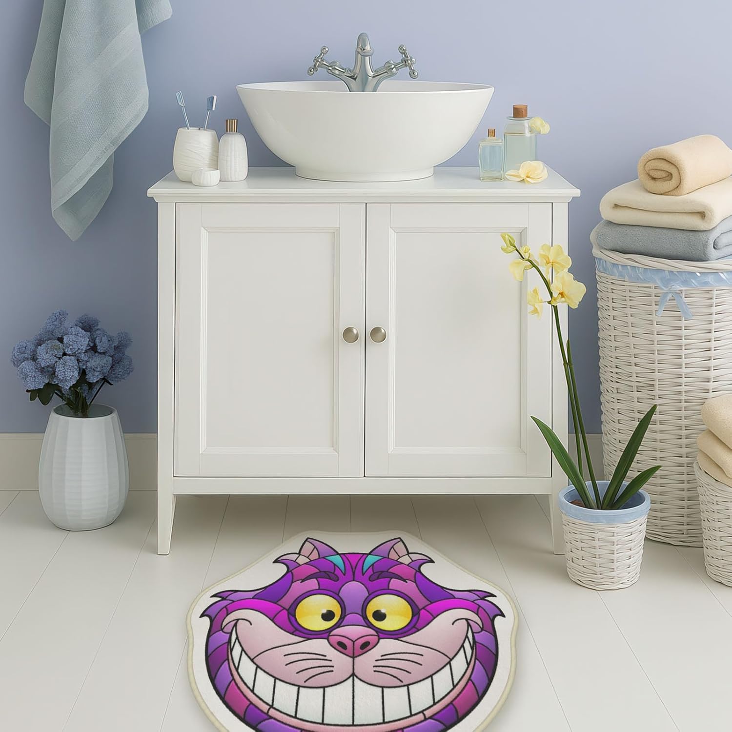 Allenjoy 30.7" x 25.9" Wonderland Cat Rug Bath Mat - Carpet for Bathroom Kitchen Living Room Decor, Non-Slip Durable Washable, Gifts for Kids Boys Girls Men Women