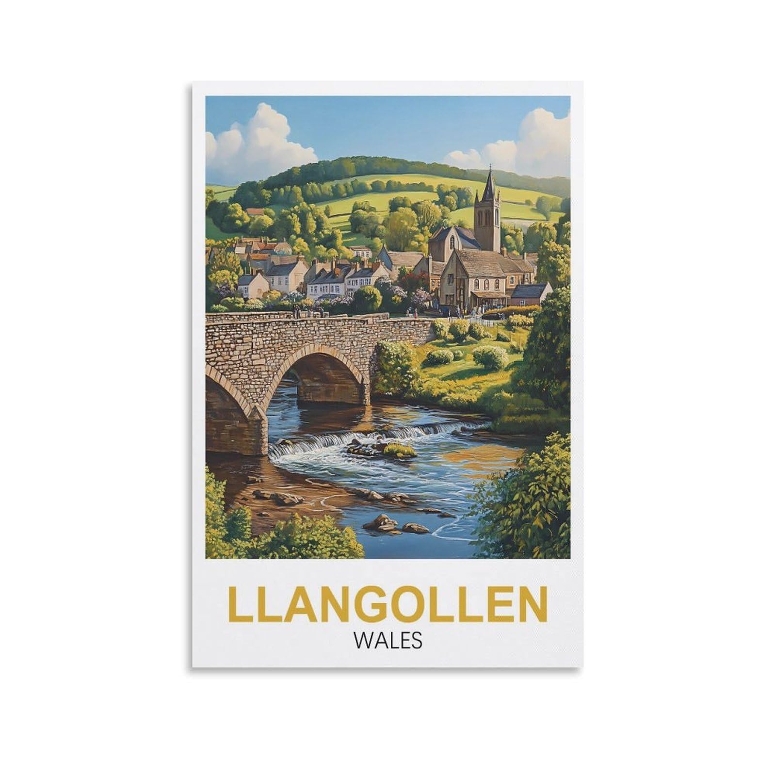 Xllyxygjq Unframe-Style Llangollen Wales Vintage Travel Posters 08X12inch(20X30cm) Canvas Wall Art Poster Print Artwork Painting Picture For Home Decoration Living Room Office Bedroom