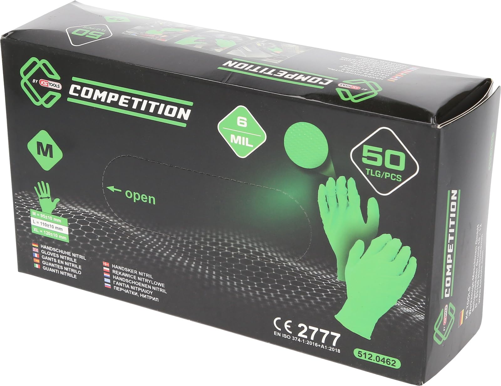 KS Tools 512.0462OP Competition - Guantes de nitrilo, M, caja de 10 x 50 unidades, color verde