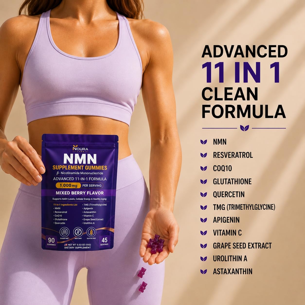 NMN 1000mg Gummies, NAD+ Supplement, Mixed Berry, 90 Count — Amazon image 4