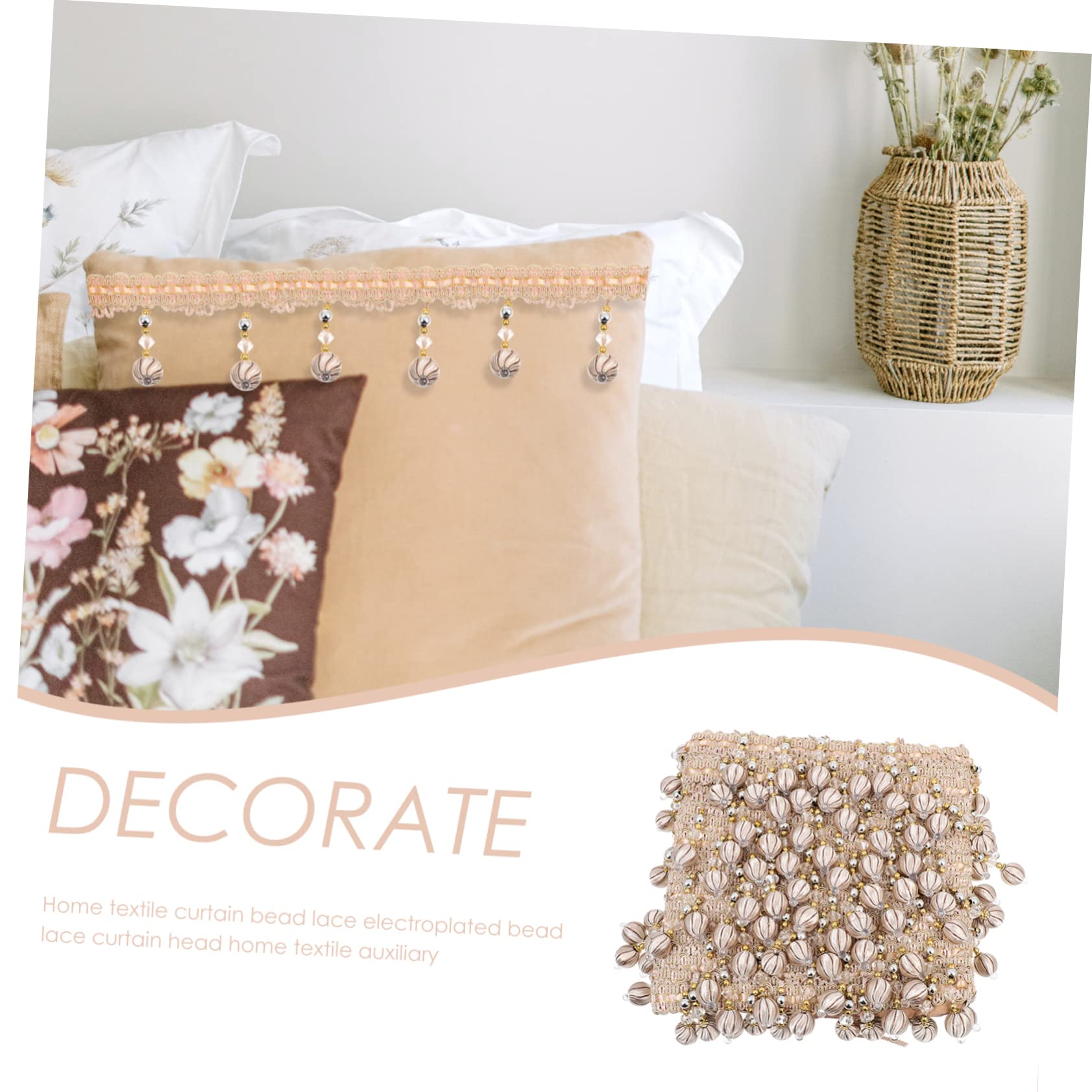 Frangia Perline Beige in Poliestere 12 Metri, Rifinitura Decorativa Per Tende e Divani, Accessorio Artigianale Per Sartoria e Arredamento Casa
