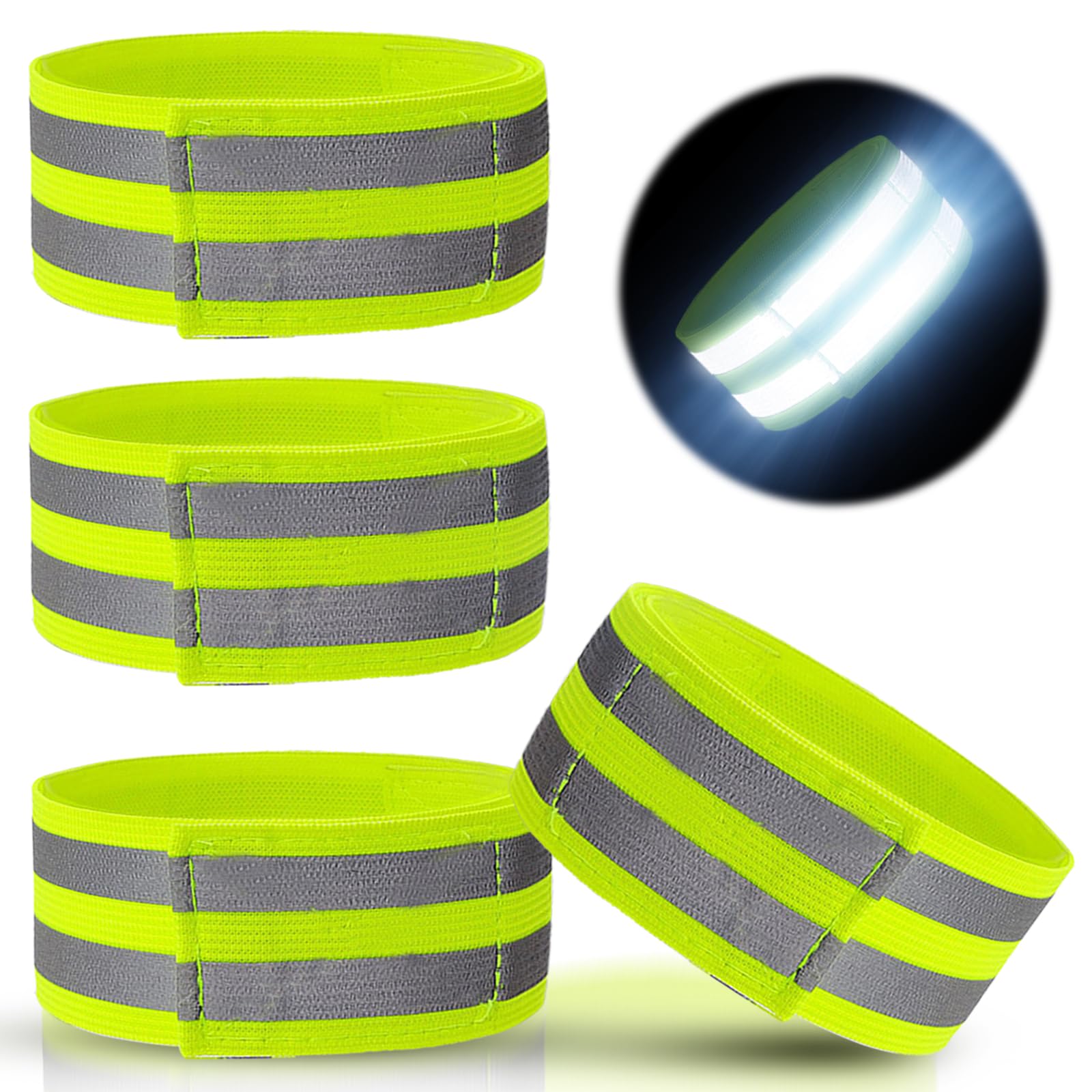 mwellewm 4 PCS Reflective Running Armbands,Reflective Arm bands Adults Wristbands,High Visibility Ankle bands for Running Bike Dog Walking Jogging Cycling