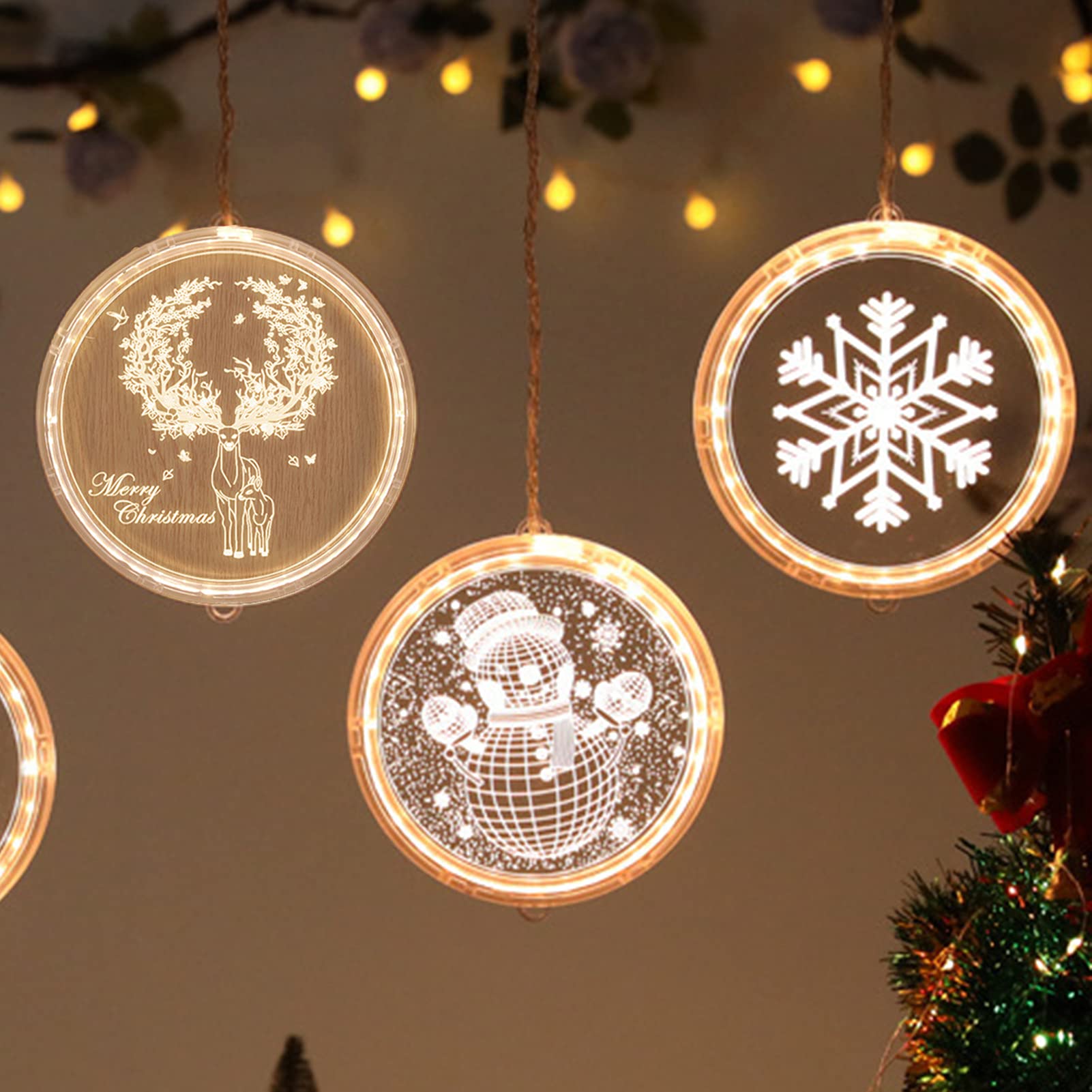 FUFRE 16cm Weihnachtsdeko Fenster Beleuchtet Batterien, LED 3D Nachtlicht Nachttischlampe Mit Fernbedienung & Smart Touch Bester Geburtstag Für Weihnachtliche (3-teiliges Set)