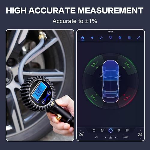 Miniatura 2 de Medidor digital de presión de neumáticos con inflador, portabrocas de aire resistente de 250 PSI y accesorios de compresor con acoplador de conexión