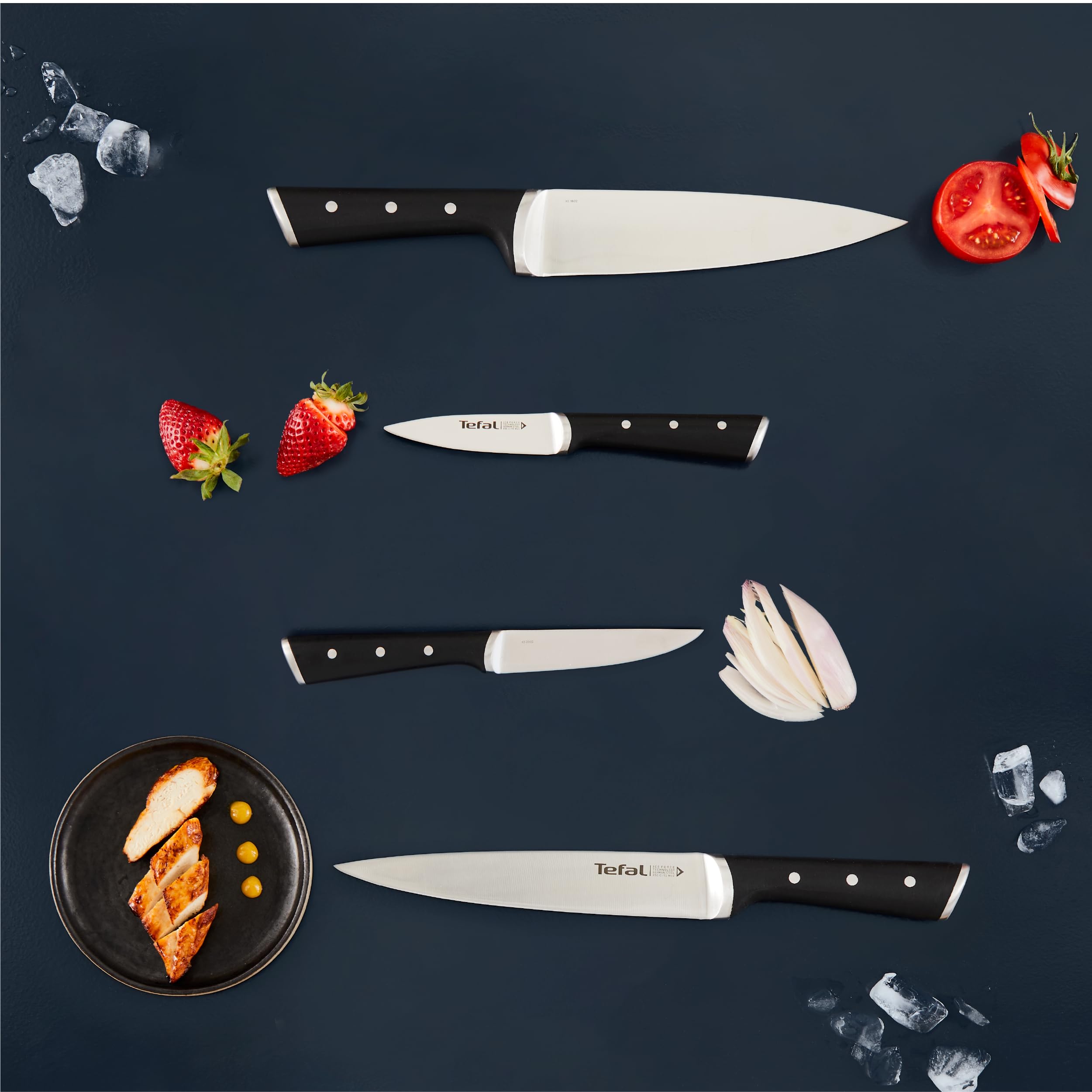 Tefal Ice Force - Set 4 coltelli da cucina, lame in acciaio inossidabile tedesco, K2324S74, garanzia 10 anni, taglio e tagliente ad alte prestazioni