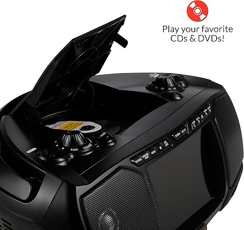 Vista 26 de Aiwa Boombox portátil, sonido cristalino con 3W x 2 altavoces y función de bajos, con una pantalla LCD de 7 pulgadas, conectividad Bluetooth, radio