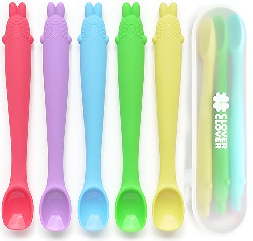 Miniatura 1 de Cucharas de silicona para alimentación para bebés, primera etapa, utensilios flexibles para el destete de bebés y padres y bebés, autoalimentación y