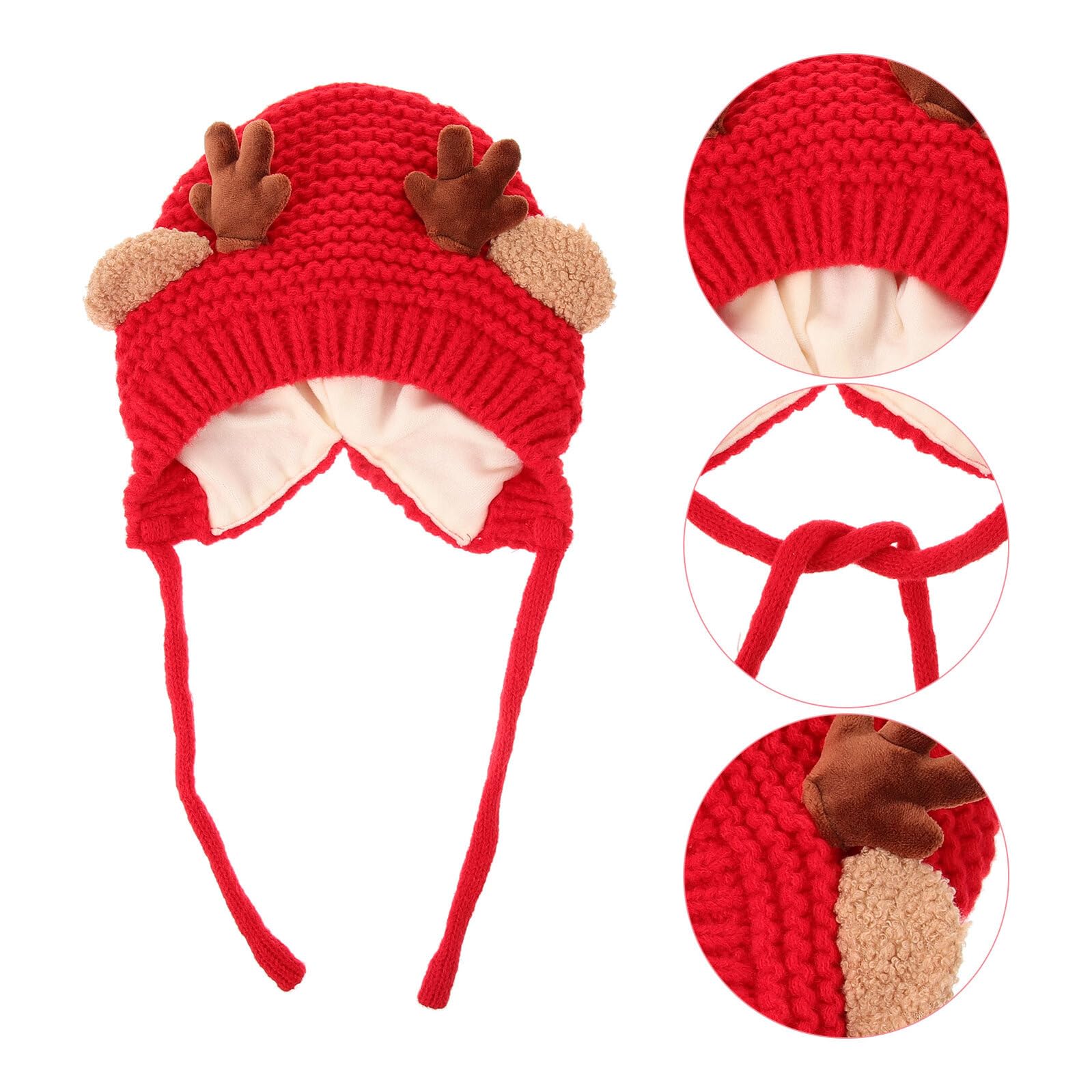 iplusmile Bonnet Tricoté Laine pour Garçon Fille Hiver Chaud et Respirant avec Motif de Cerf Bonnet Doux et Épais pour Ans Couvre-Chef Automne et Noël Rouge
