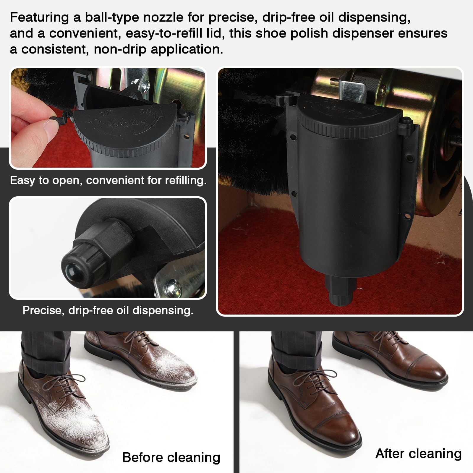 Limpiabotas totalmente automático de 60 W, con 2 cepillos, dispensador de crema para zapatos, pulidor de zapatos, cepillo de limpieza eléctrico, dispensador de crema para zapatos