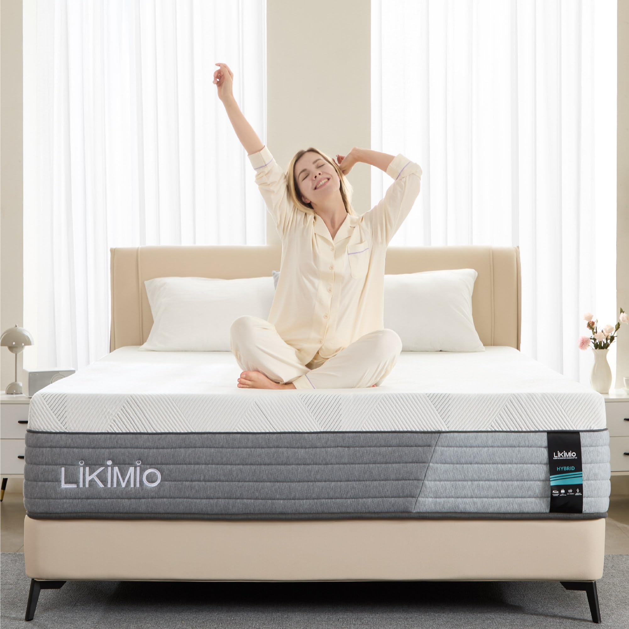 LIKIMIO Queen Size Mattress, 14 Inch Gel Memory Foam Mattress with Tencel Fabric, Made in USA, CertiPUR-US Certified, Fiberglass Free, Pocketed Coils