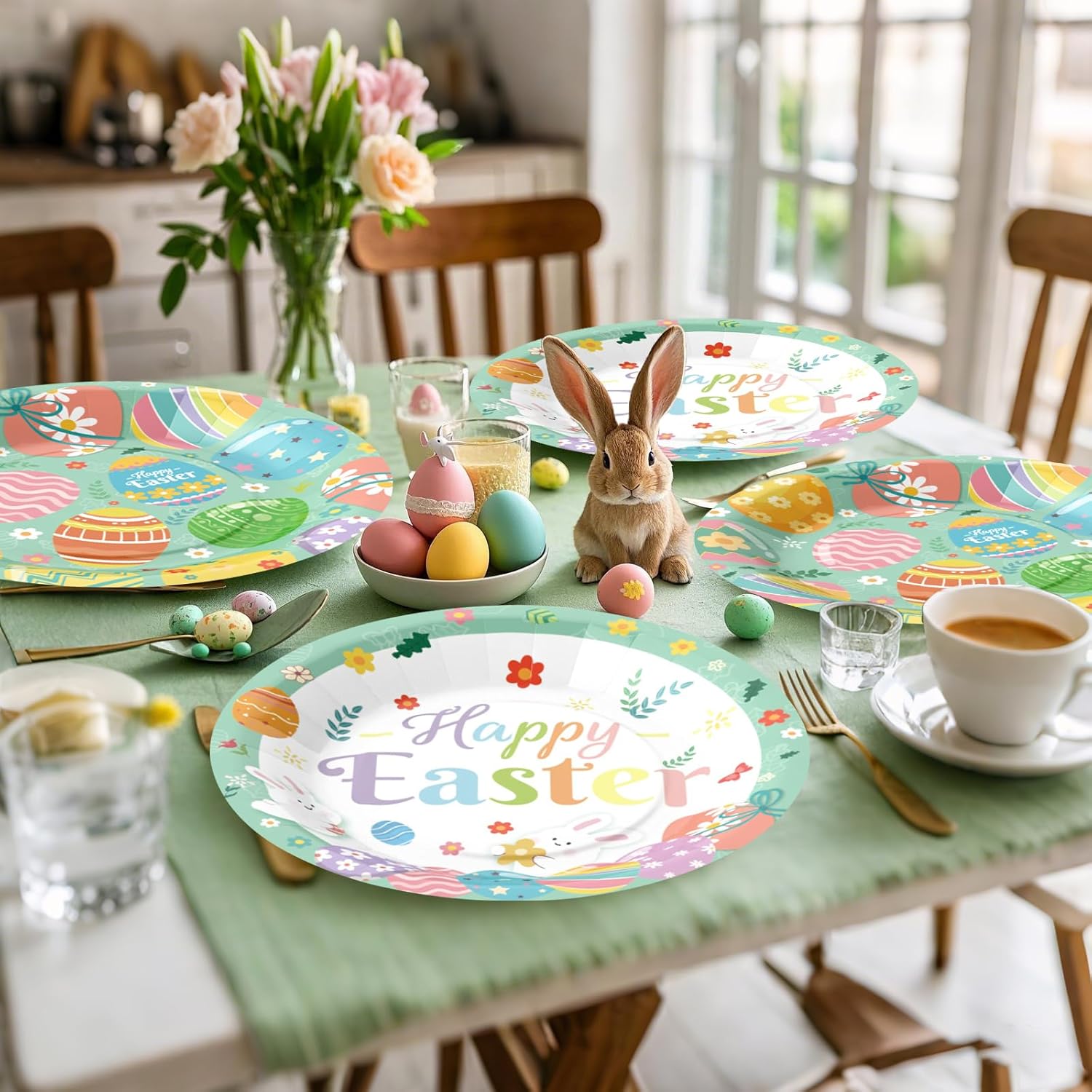 100Pcs Easter Oval Paper Plates and Napkins Set -10" x 12" Large Disposable Party Plates, Easter Party Supplies Dinnerware Set
