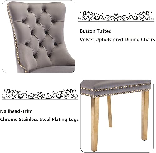Miniatura 134 de Aoowow Juego de 2 sillas de comedor tapizadas de terciopelo, sillas laterales sin brazos con respaldo de ala, botones y patas de madera maciza para