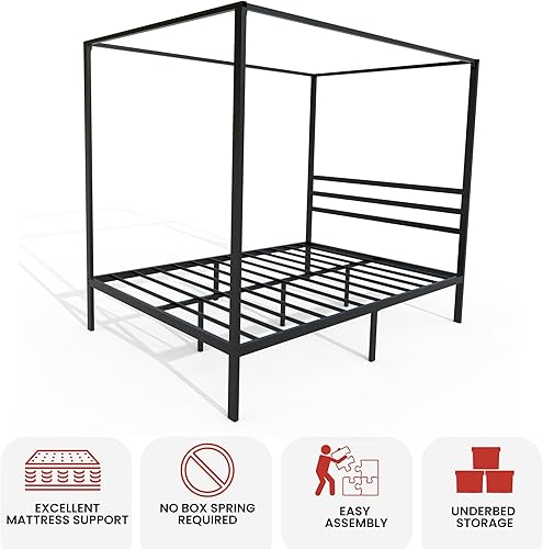 Miniatura 6 de Golden Gate - Marco de cama de metal con cabecero, diseño de plataforma de hierro forjado, base de listones resistente, no necesita somier, espacio
