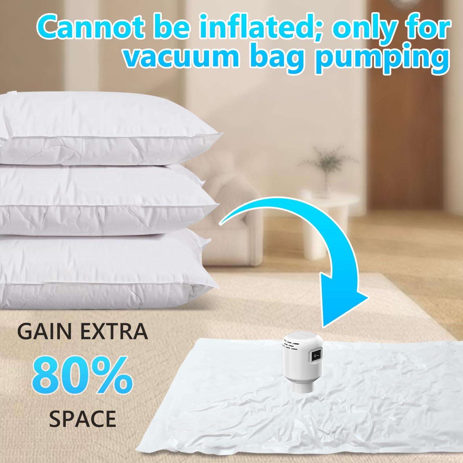 GGH Bomba de aire eléctrica para bolsas de sellado al vacío de viaje para ropa, bomba de vacío para varias bolsas de sellado al vacío, bomba de aire portátil para ropa de compresión, equipaje, color