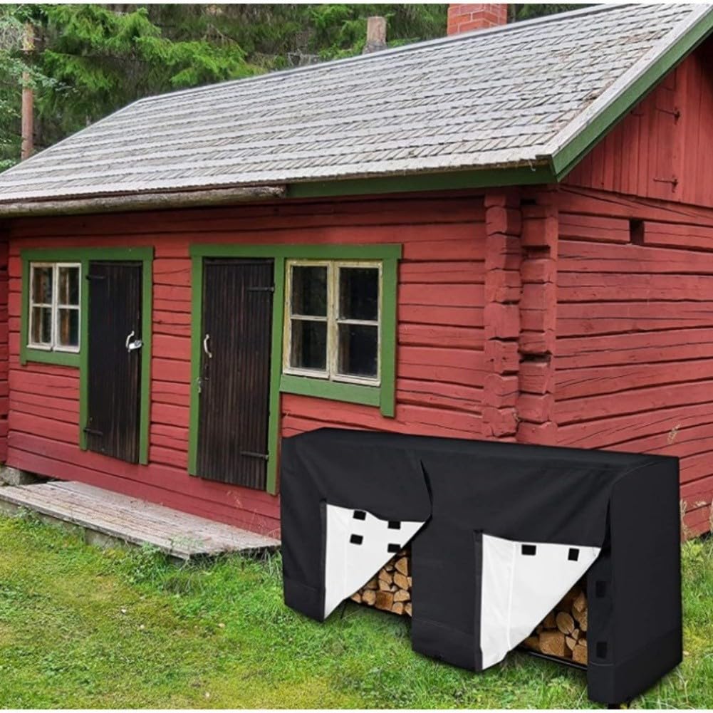Kaminholzregal-Abdeckung, wasserdicht, quadratisch, Garten, Outdoor, Winter, Holzstapelschutz, staubdicht, UV-Schwarz (122 x 61 x 107 cm)