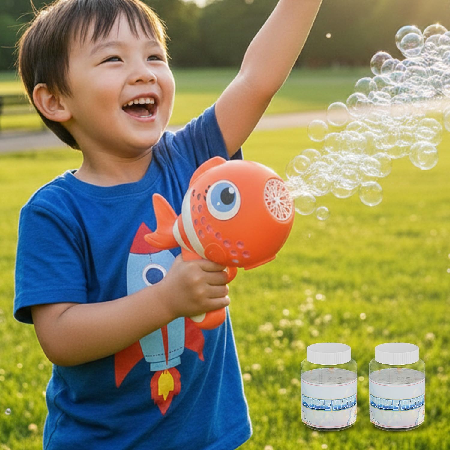 Lifelong Cuppy Rechargeable Clown Fish Automatic Bubble Gun Toy for Kids with Lights, Electric Bubble Machine, 2 Bubble Solutions, Longer Fun Time, Type C Charging, Best Gift Toy for Kids (Orange)-picture-32